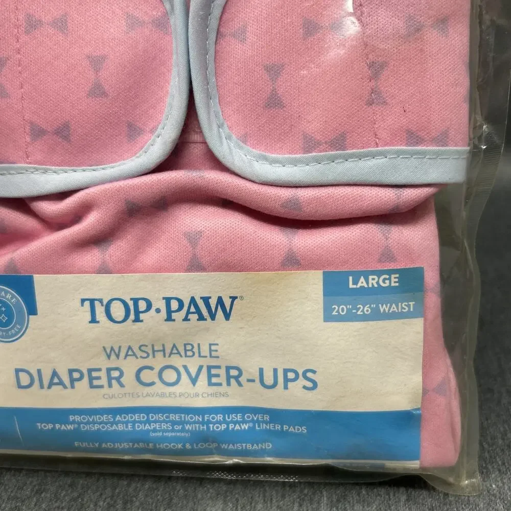 NOS Top Paw Dog Diaper Cover Ups Large Pink Washable 20-26 Inch Waist 2 Pack